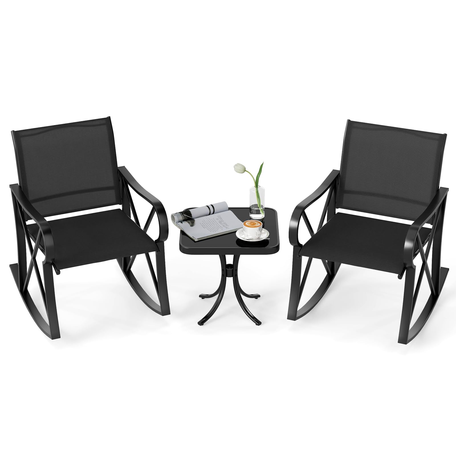 Tangkula 3 Piece Patio Rocking Set